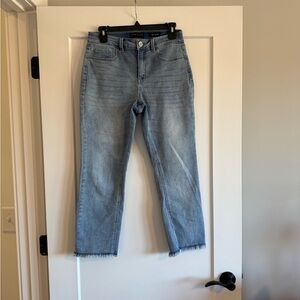 Susan Graver Denim Cropped Jeans with Frayed Hem Size 4P